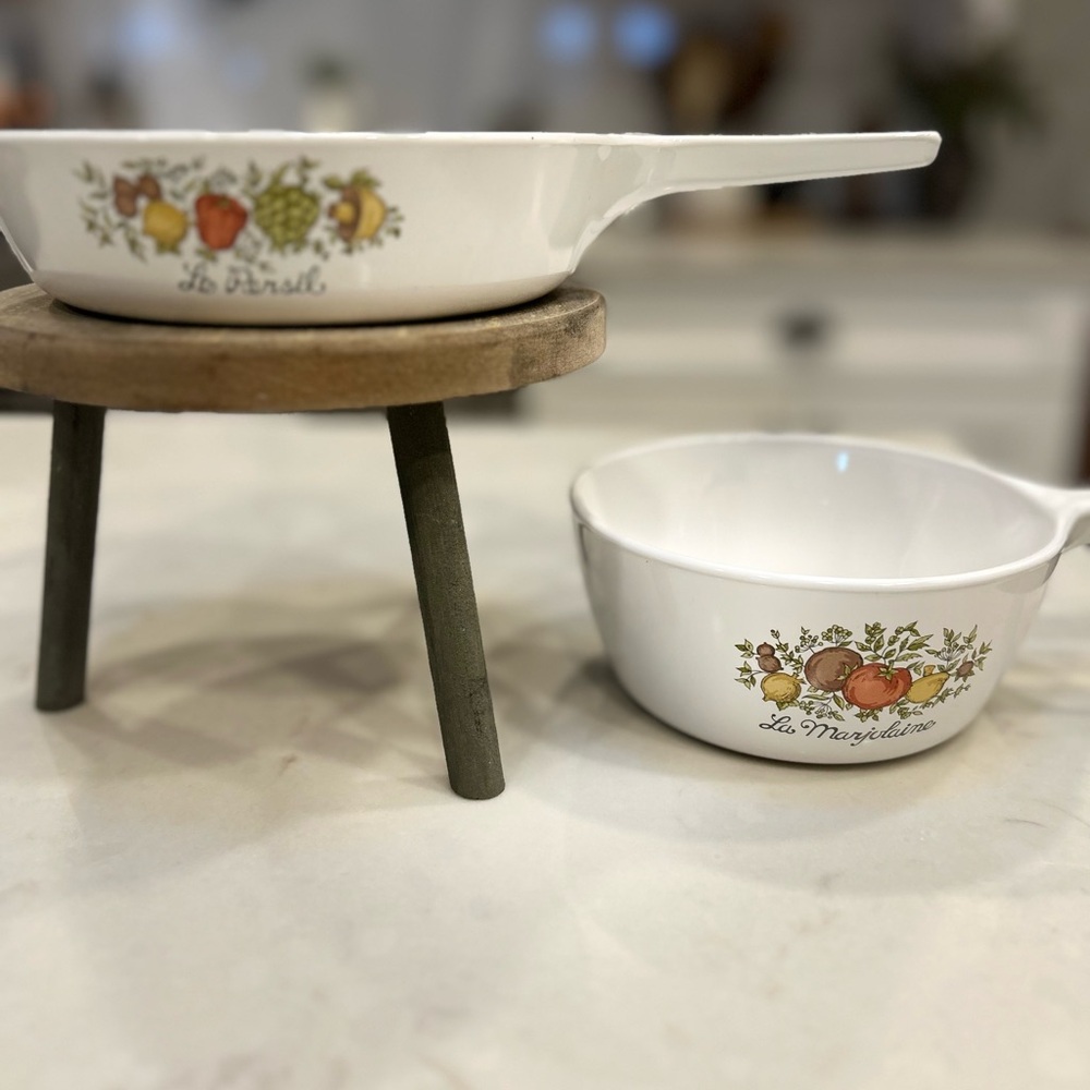 Corningware Vintage Skillet Pair La Persil La Marjolaine Spice of Life set USA